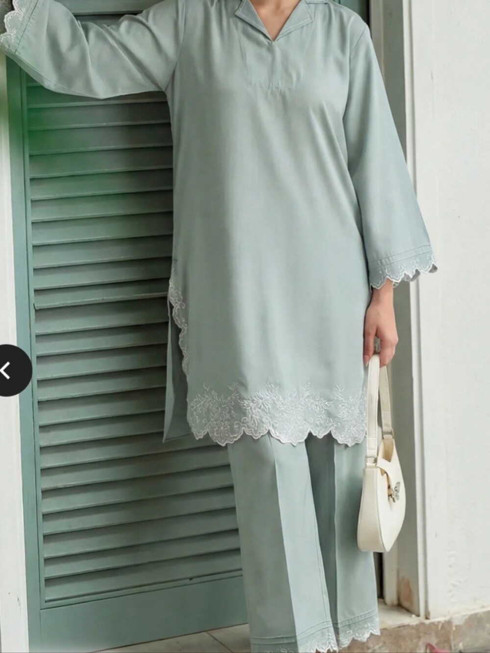 Mint Green Two-Piece Tunic Set with Lace Trim